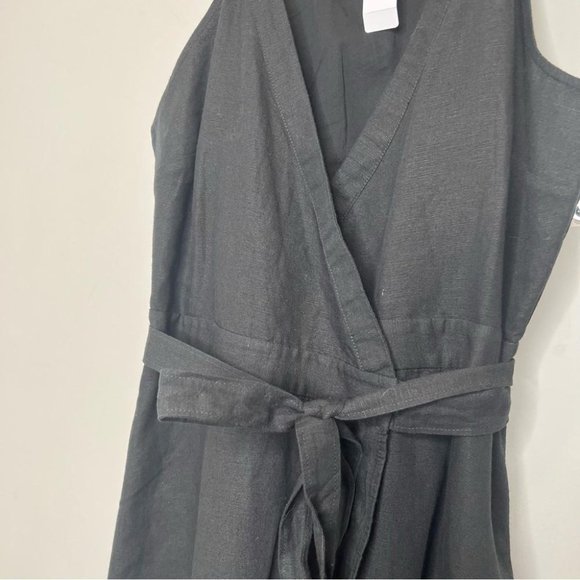 J Crew Womens Size Small Linen Wrap Dress Sleeveless Black NEW Coastal Cotton - Picture 4 of 10